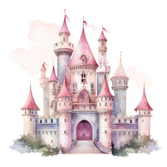 Obraz premium Cute watercolor princess castle Illustration, Generative Ai