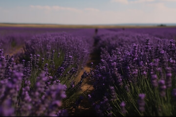 Obraz premium Large lavender field at sunset