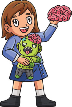 Child with a Zombie Stuffed Toy Cartoon Clipart 