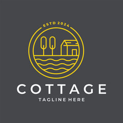 Cottage line art logo vector illustration template icon minimalist graphic design