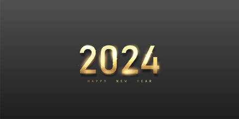 Happy New Year 2024 with beautiful 3D lettering design template. 2024 new year celebration ideas for greeting card banners and post templates.