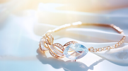Luxury Diamond Bracelet and Rings on Elegant White Silk
