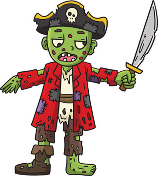 Pirate Zombie Cartoon Colored Clipart Illustration