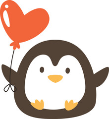 Penguin With Heart Balloon