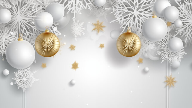 Realistic modern white merry christmas and happy new year banner design
