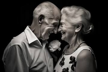 Old Couple In Matching White Tshirts, Happy And Loving