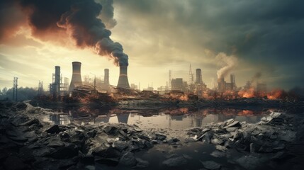 Clean and dirty energy. Smoke from coal power plants. Concept of sustainable development and renewable resources.