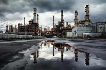 Obraz premium Petrochemical Plant With Reactors And Converters Under Heavy Sky
