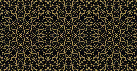 Seamless gold and black oriental pattern. Islamic background. Arabic linear texture. Vector illustration.