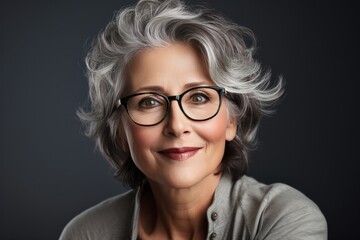 Professional Mature Woman In Grey Hair And Glasses