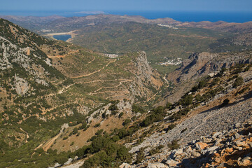 Landscape image showing the north coast of Crete and the Aposelemis Reservoir, Crete, Europe. 