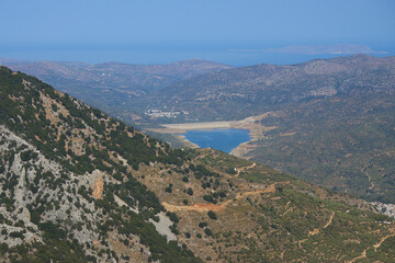 Landscape image showing the north coast of Crete and the Aposelemis Reservoir, Crete, Europe. 