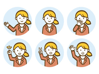 シンプルな女性会社員のアイコンイラストセット_ピンクスーツ