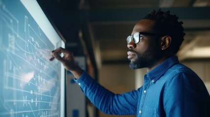 A businessman leads a brainstorming session.