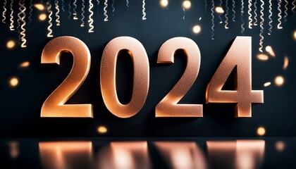 New Year 2024, golden numbers on dark background, space for text, Generative AI.