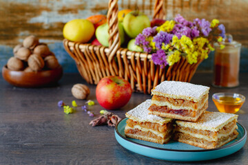 Autumn homemade apple cake with fresh ingredients