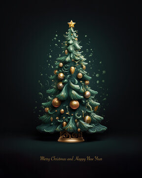 Christmas tree ornament on black background with copy space