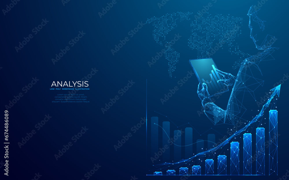 Aufkleber stock market concept. growth chart and businessman with tablet in his hands. global business. abstra
