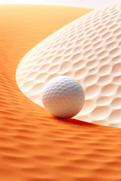 Golf ball, on abstract background, beige tones, render style