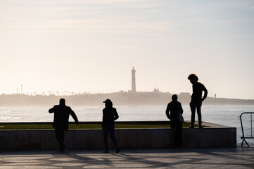 silhouettes of people at the beach
