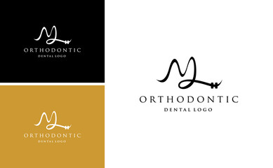 Initial ML letter handwriting logo smile orthodontic design - obrazy, fototapety, plakaty