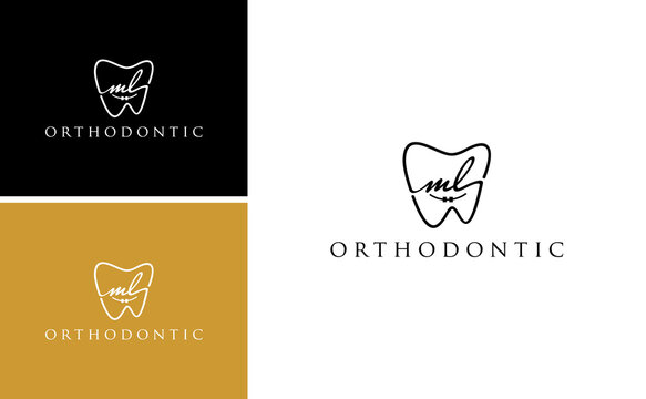 Initial ML letter handwriting logo smile orthodontic design