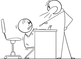 Boss Yelling at Office Worker, Vector Cartoon Stick Figure Illustration