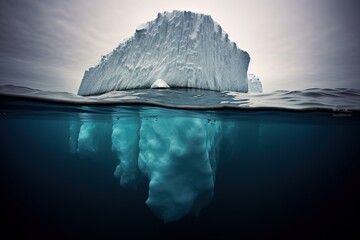 Iceberg above and below water illustration. AI generative. - obrazy, fototapety, plakaty