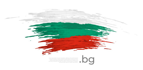 Bulgaria flag. Brush strokes, grunge. Stripes colors of the bulgarian flag on a white background. Vector design national poster, template, place for text. State patriotic banner of bulgaria, flyer - obrazy, fototapety, plakaty
