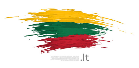 Lithuania flag. Brush strokes, grunge. Stripes colors of the lithuanian flag on a white background. Vector design national poster, template, place for text. State patriotic banner of lithuania, flyer