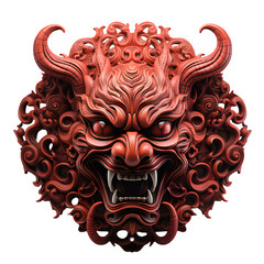 japanese traditional red devil mask isolated cut out on transparent background ,generative ai - obrazy, fototapety, plakaty