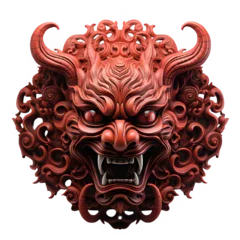Fotobehang japanese traditional red devil mask isolated cut out on transparent background ,generative ai © Leo