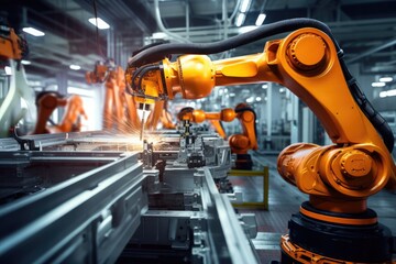 Robotic Arms And Conveyors In Manufacturing Plant