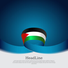 Palestine flag on blue white background. Palestinian brochure vector design, template. Cover for business booklet. Wavy ribbon with palestine flag. National poster. State patriotic banner, flyer