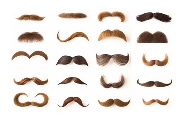 Set Of Moustaches Isolated On White Background. Сoncept Moustache Styles, Facial Hair Fashion, Whimsical Props, Retro Vibes, Trendy Accessories