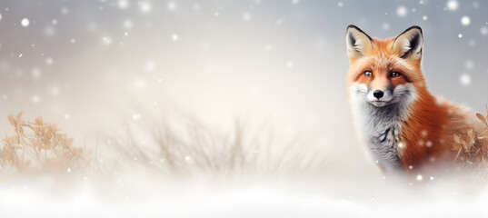banner of the fox on the snow background