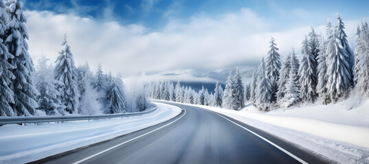 Obraz premium Road in winter forest