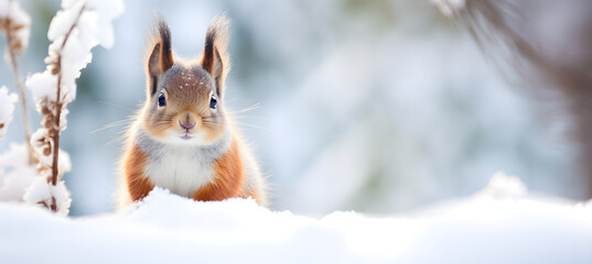 Naklejka na ściany i meble banner of squirrel on the snow background