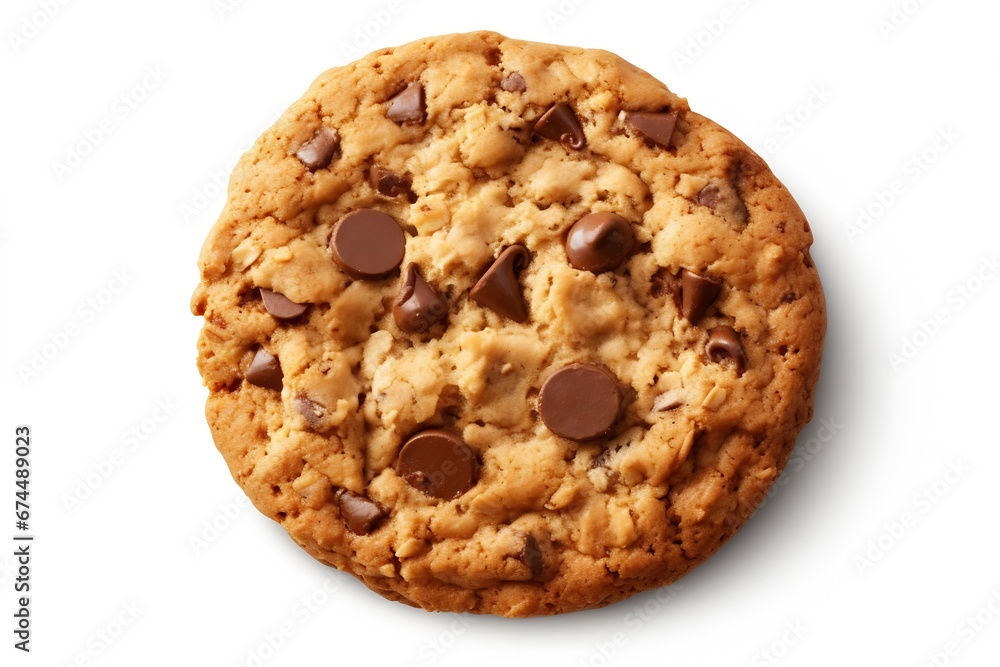 Poster generative ai : chocolate chip cookie, isolated on a white background with a clipping path