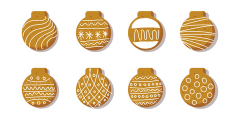 Set of gingerbread doodle with christmas bulb shape, christmas cookies with various pattern