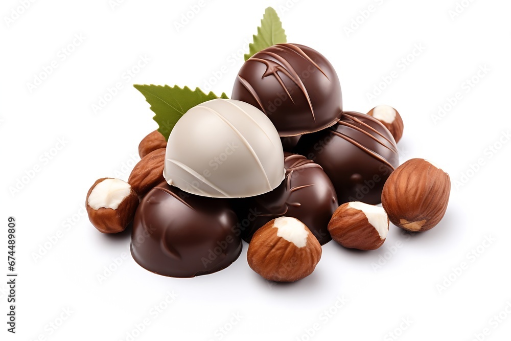 Poster generative ai : chocolate candy isolated on white background with clipping path and full depth of fi