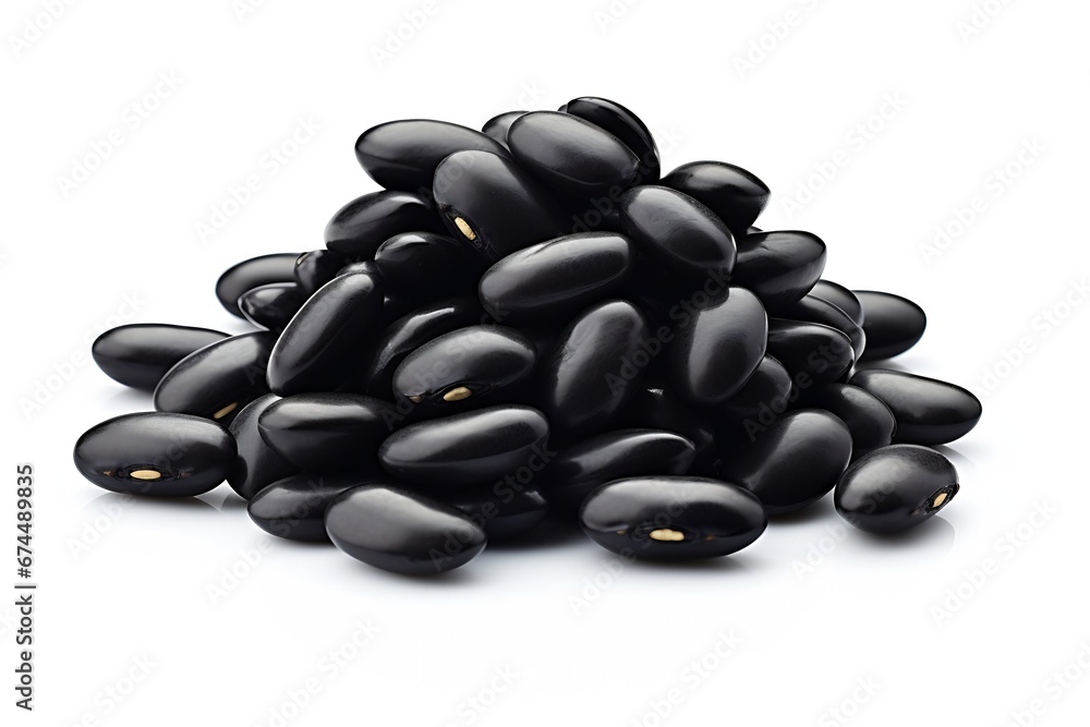 Poster generative ai : black beans isolated on white background.