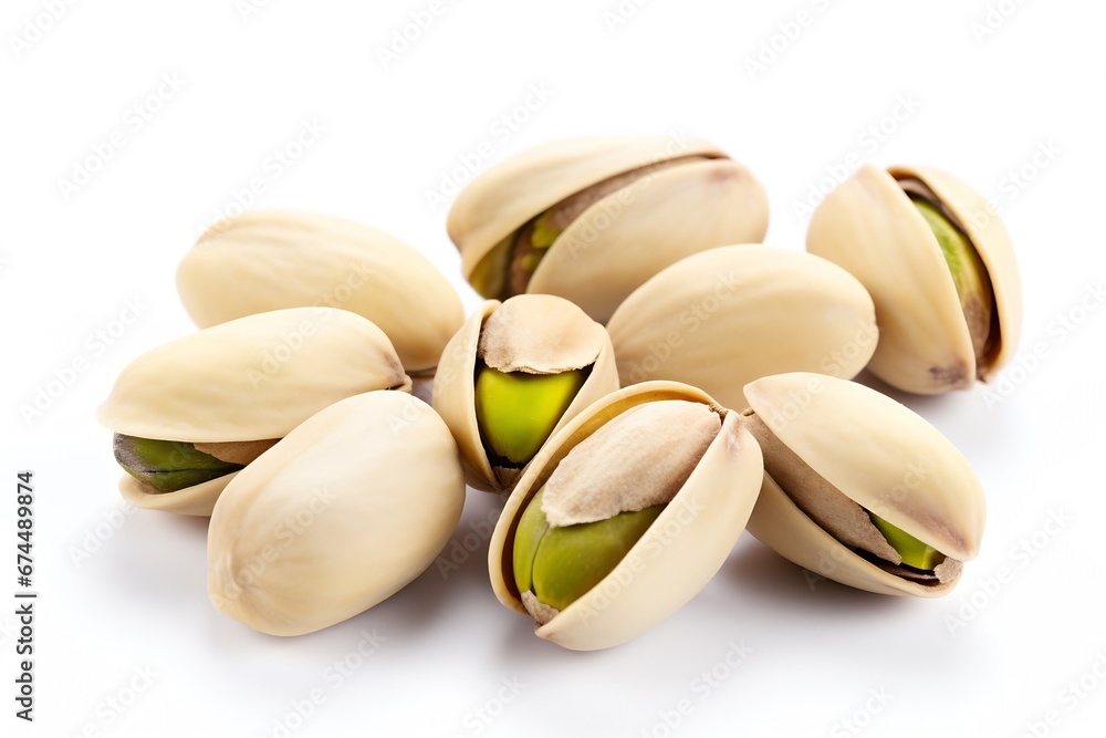 Poster generative ai : pistachios nuts isolated on white or transparent background.