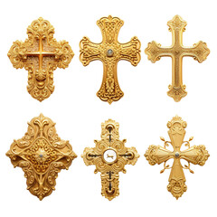 set of antique christian crosses isolated on transparent background