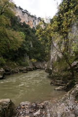 Vista del interior de la hoz de Arbayun, reserva natural, desde el mirador, sierra de Leyre, Navarra, España.