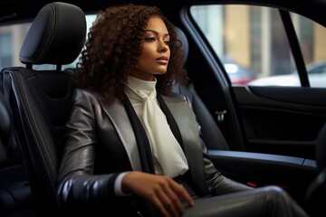 Successful Black Woman In Business Suit In Luxurious Car