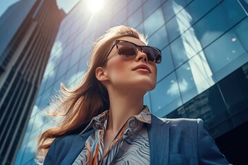 Successful Businesswoman Contemplates Future In City Skyscrapers