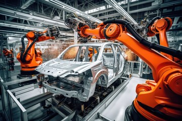Technological Automation In Car Manufacturing Factory