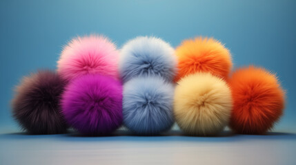 Colorful fluffy balls in a row.