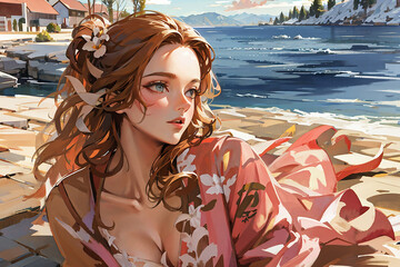 woman sitting relaxing in front of a lake